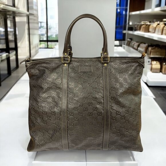 GUCCI Guccissima GG Travel Tote Leather Unisex Mens GG Laptop Work Duffle Gym - Picture 1 of 16